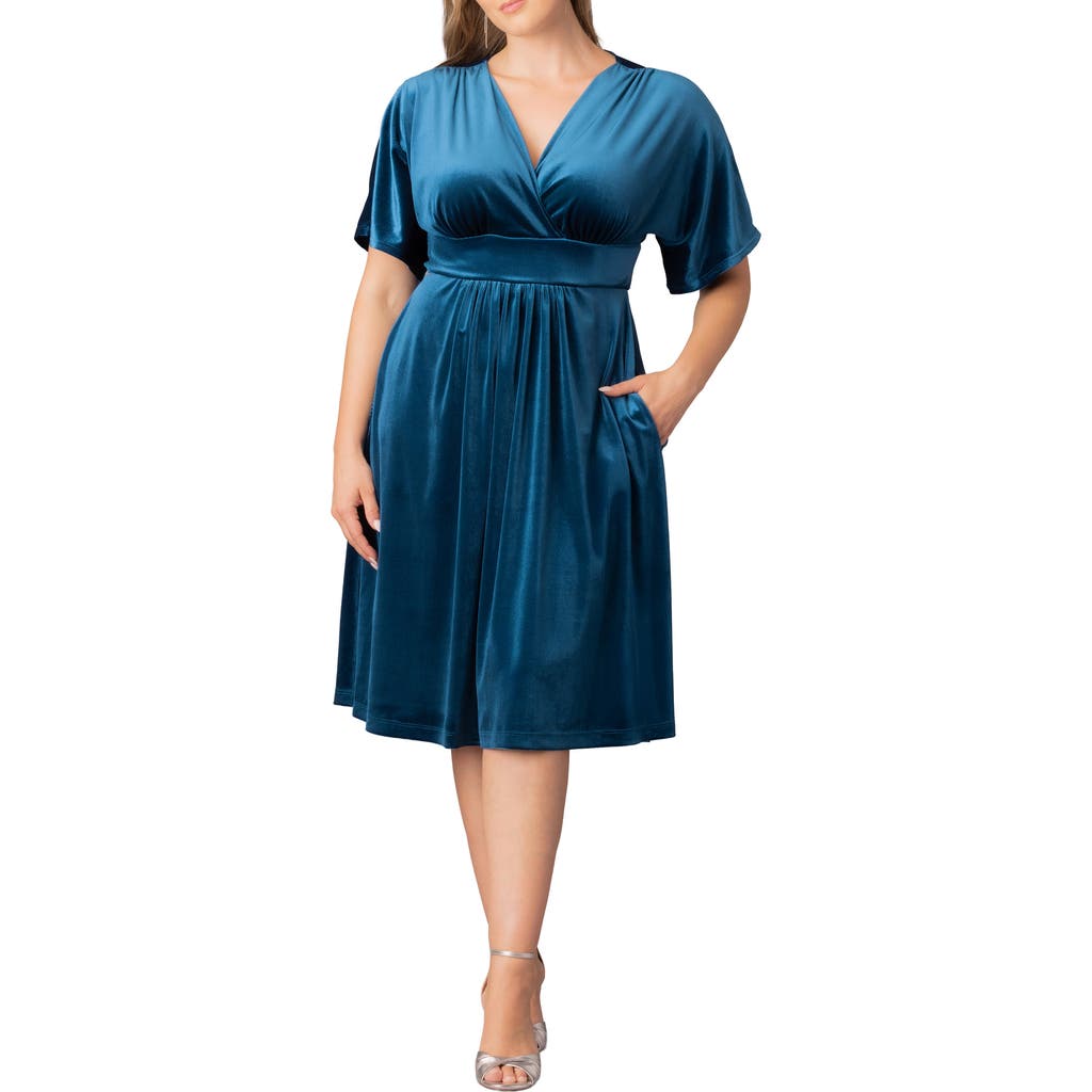 Kiyonna Angelic Velvet Cocktail Dress In Blue