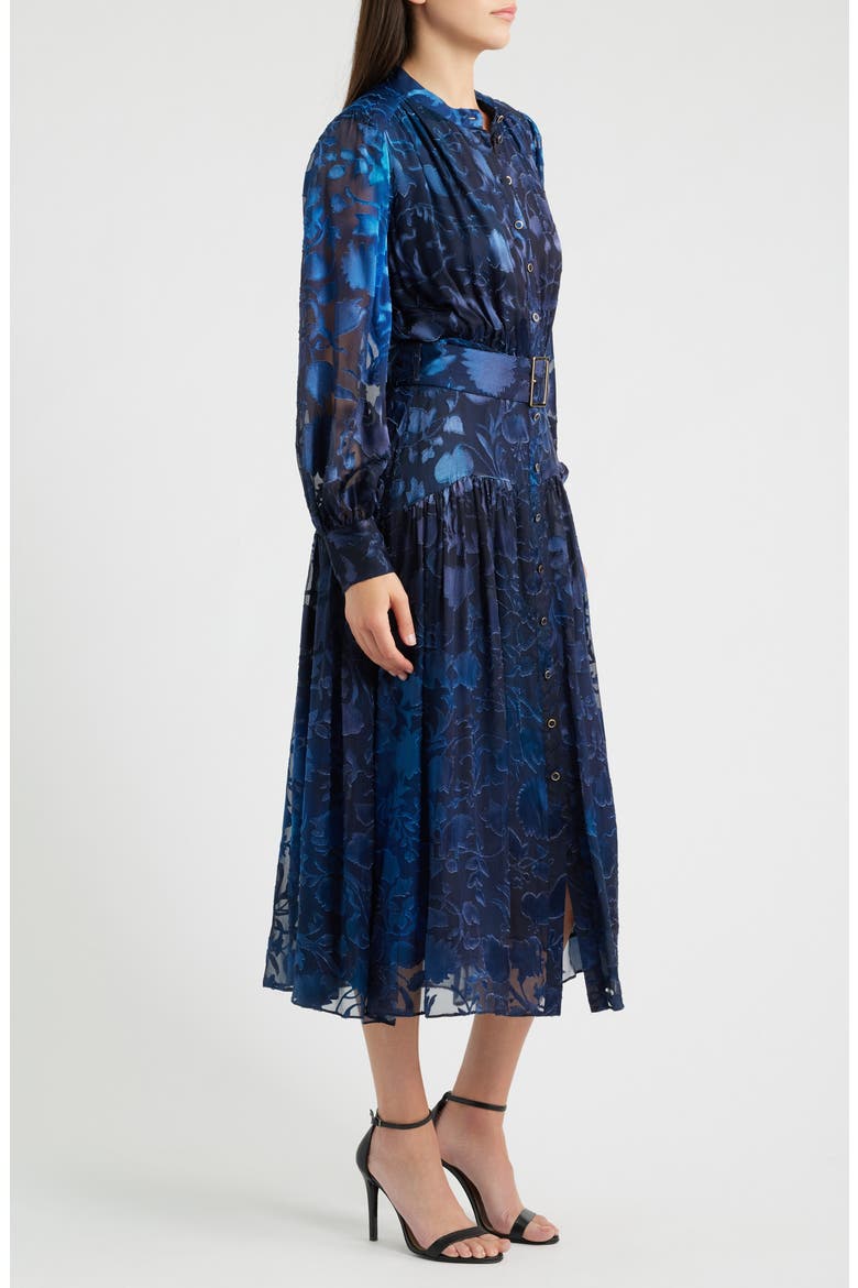 The Pippa Burnout Floral Long Sleeve Dress, Alternate, color, BRUSHSTROKE DENIM