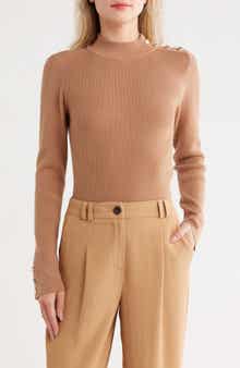 Elie Tahari The Naya Button Shoulder Rib Sweater