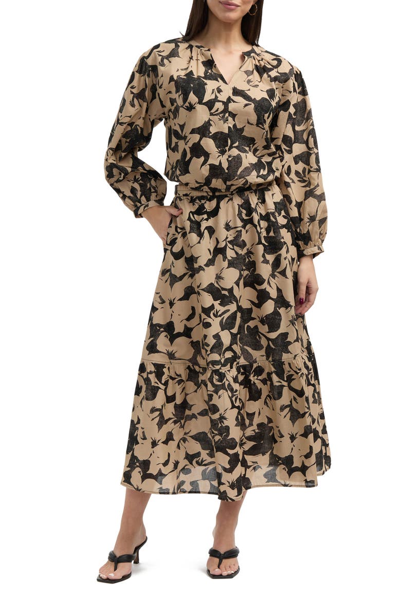 Ellen Tracy Balloon Sleeve Crop Top, Main, color, Sand Camo Floral