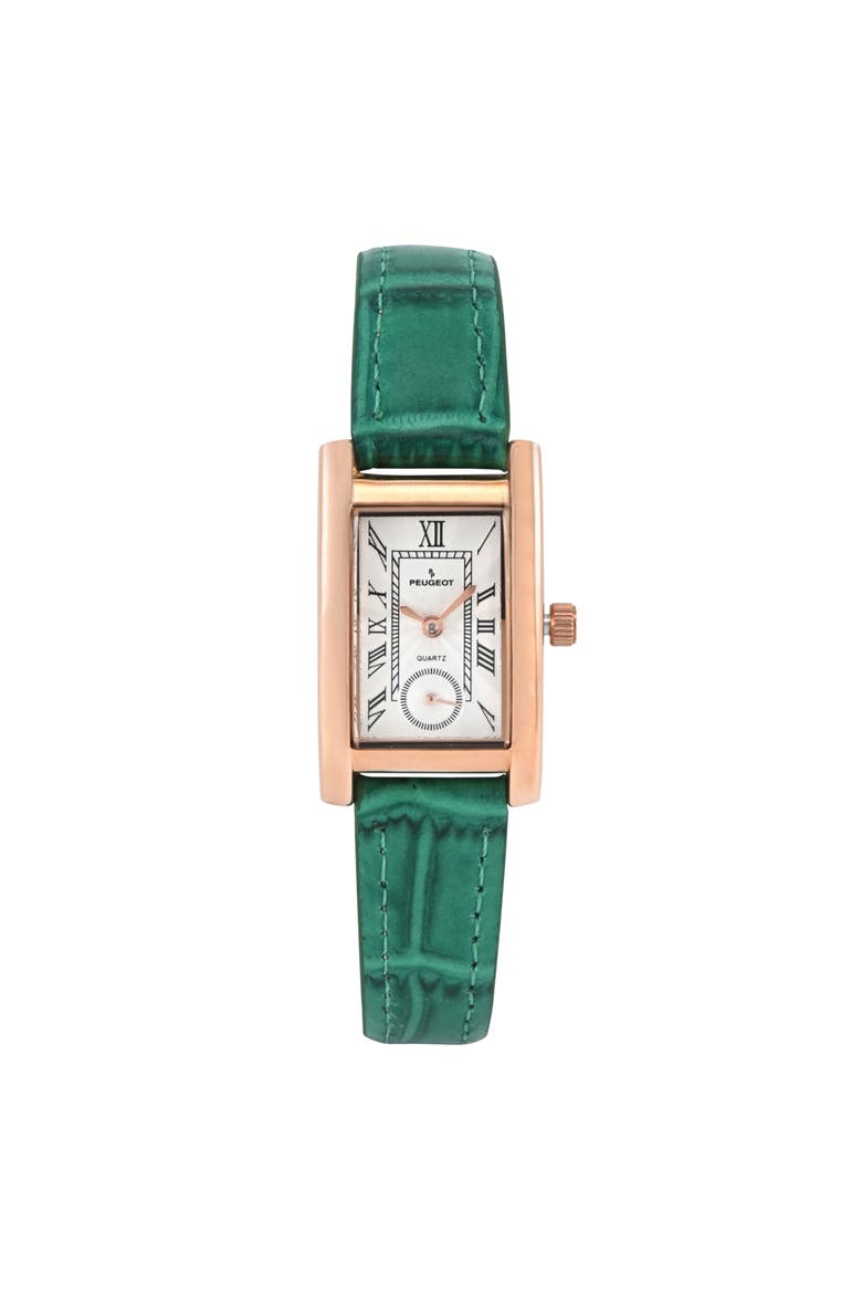 Vintage Tank  Remote Sweep Leather Watch- 20x35MM, Main, color, Green
