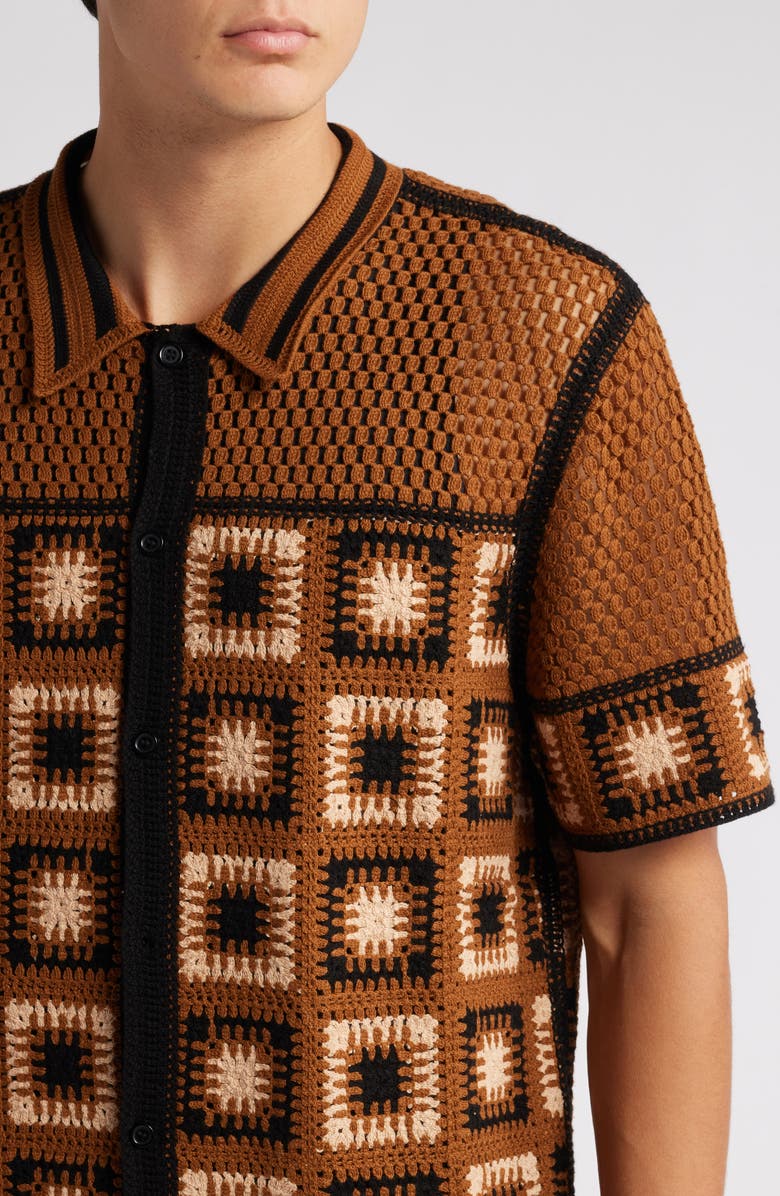 Percival Dusk Deckhand Short Sleeve Crochet Button-Up Shirt, Alternate, color, 