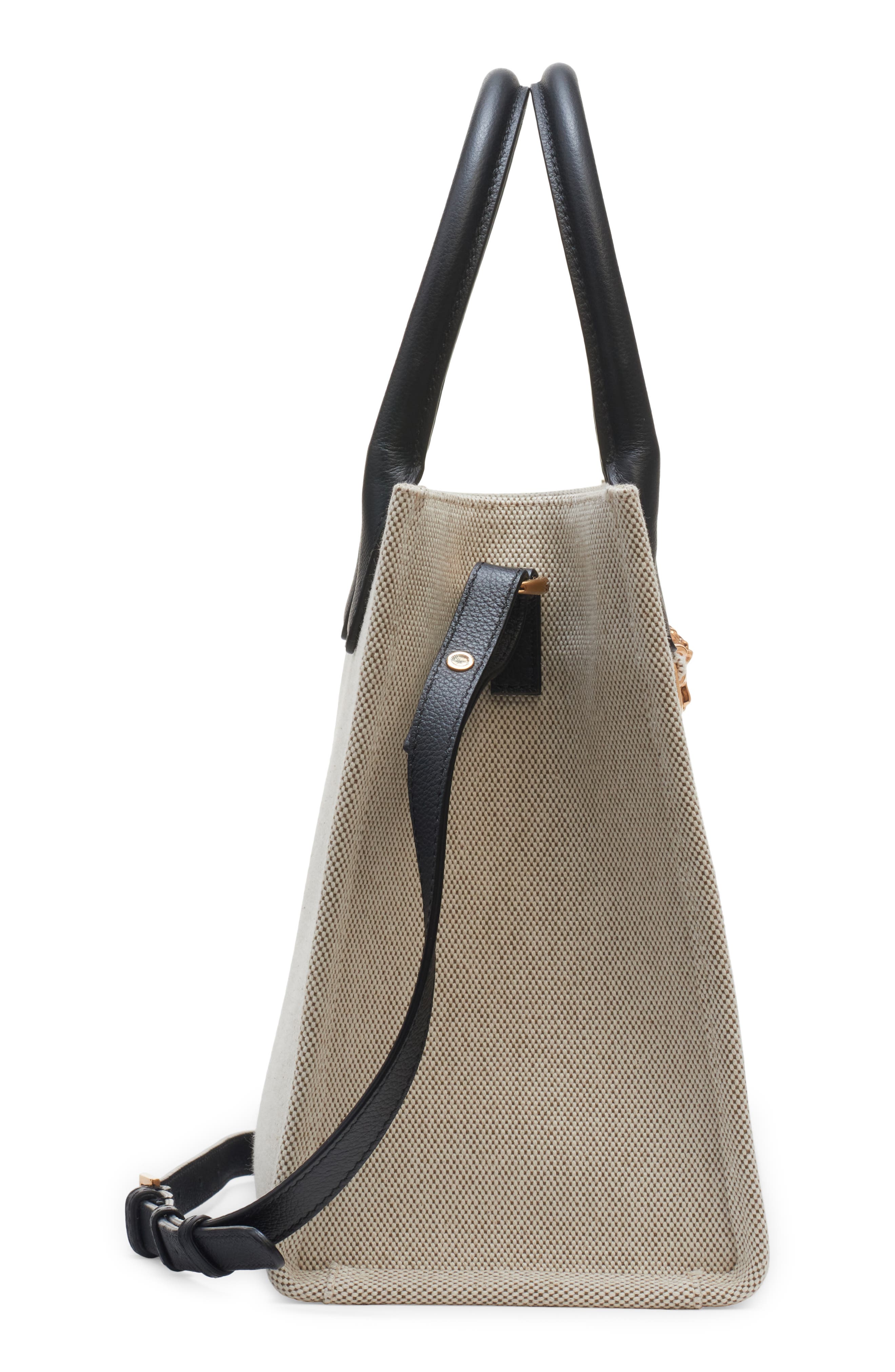 Versace Small La Medusa Logo Canvas Tote, Alternate, color, Rope Black-Versace Gold