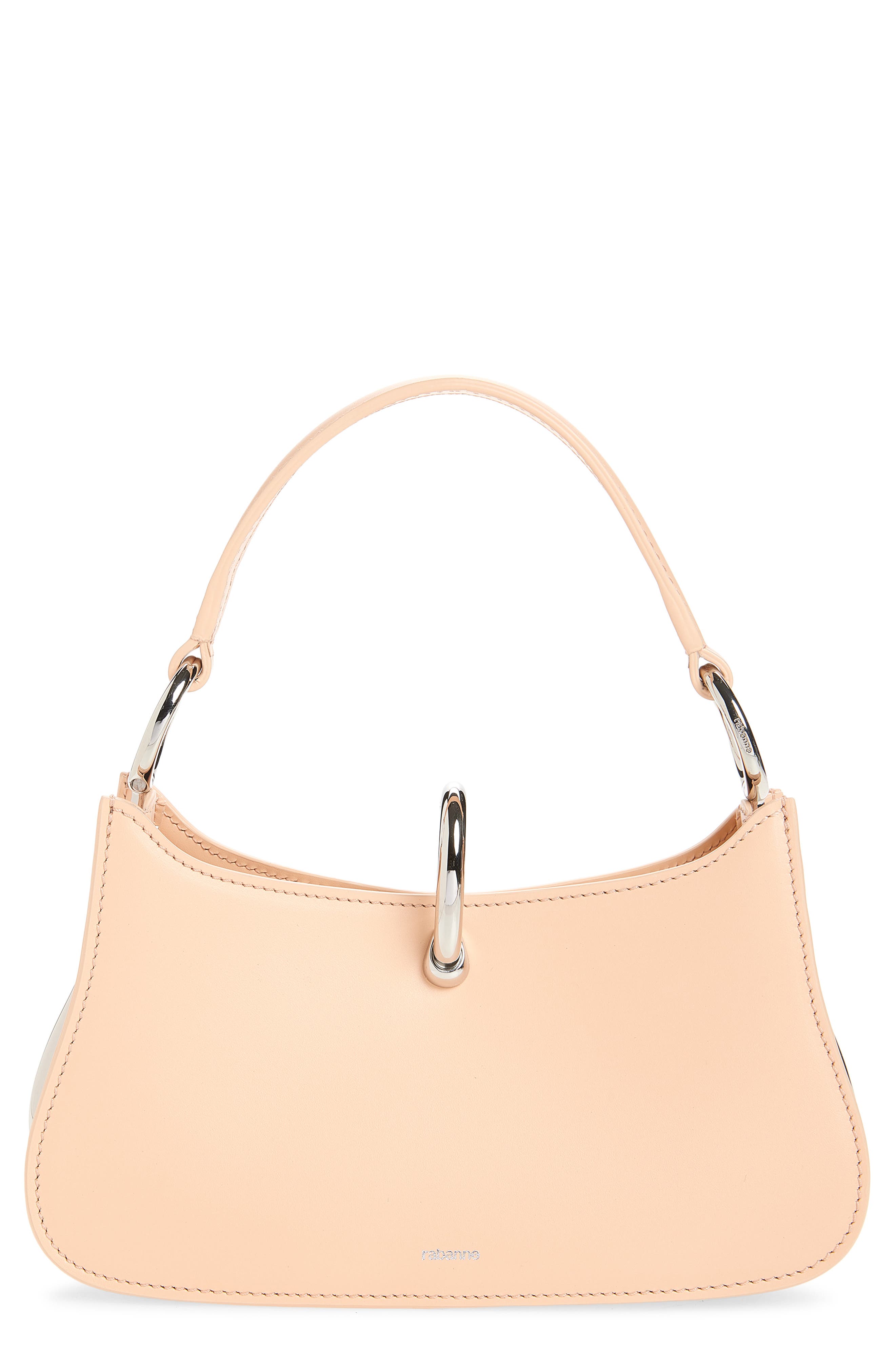 Rabanne Micro Ring Leather Top Handle Bag, Main, color, Peach/ Silver
