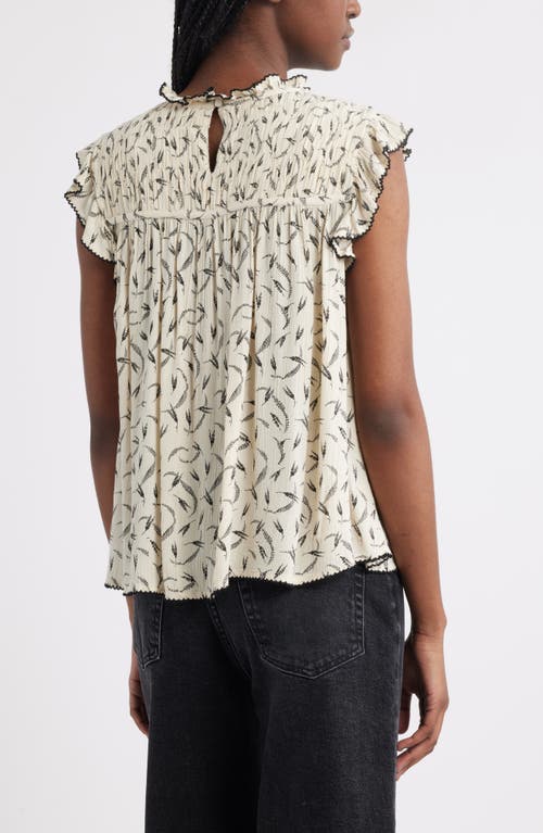 Treasure & Bond Shirred Ruffle Sleeve Top In White