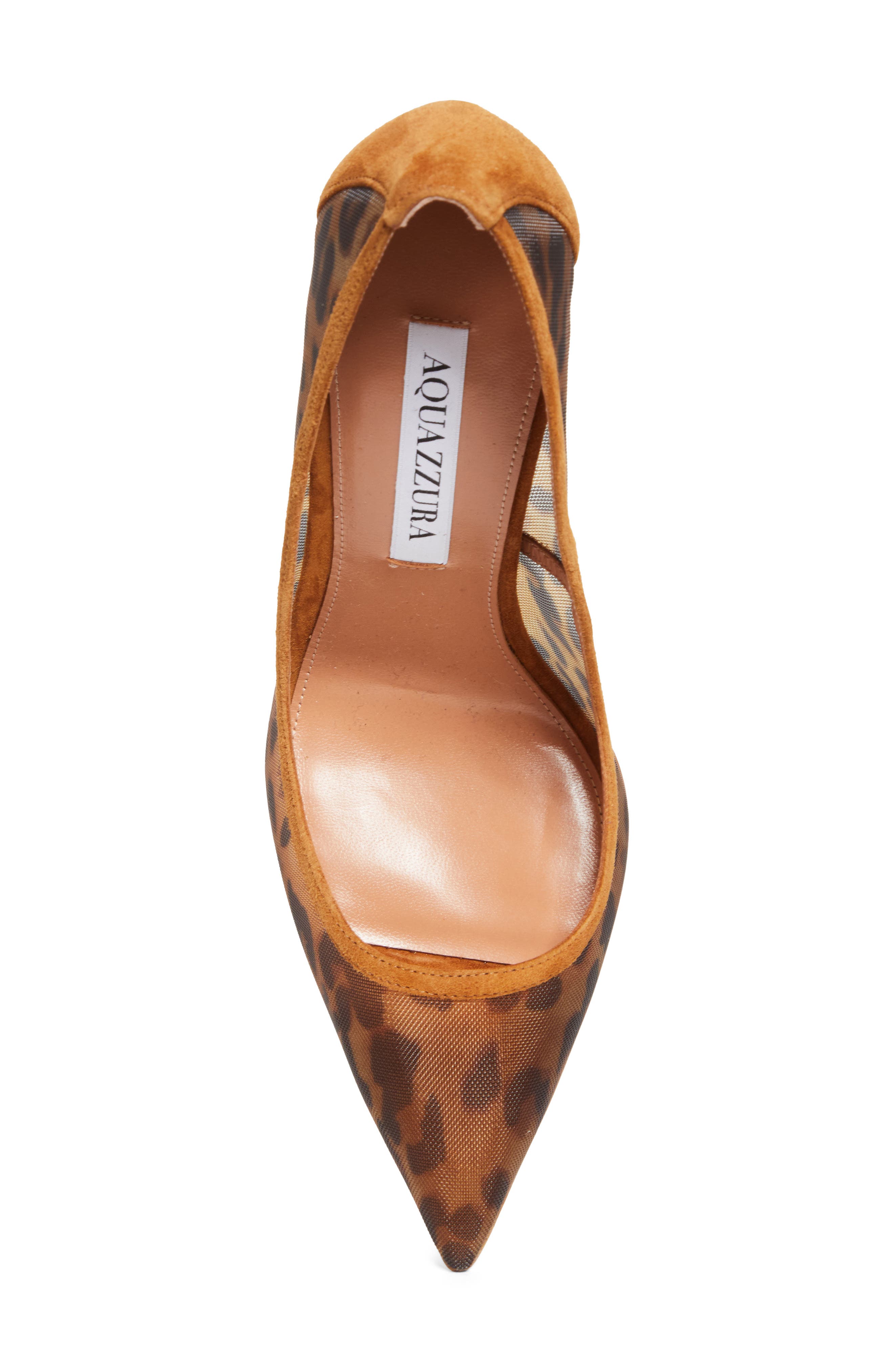 Aquazzura Nude Leopard Print Mesh Pump, Alternate, color, Natural/ Cognac