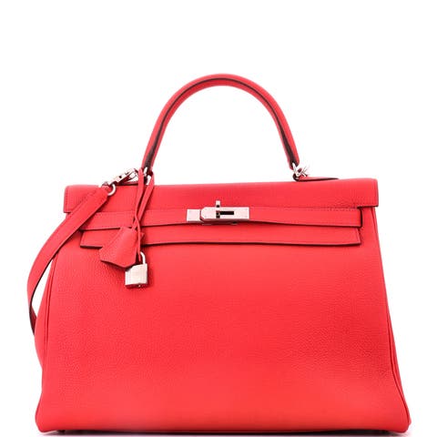 Kelly Handbag Red Togo with Palladium Hardware 35
