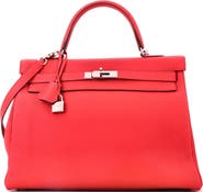 Pre-Owned Hermes Kelly Handbag Red Togo with Palladium Hardware 35