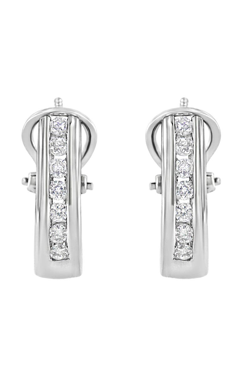 Haus of Brilliance Silver Channel 1/2 Ct Lab Grown Diamond Omega Back Huggy Hoop Earrings, Alternate, color, White