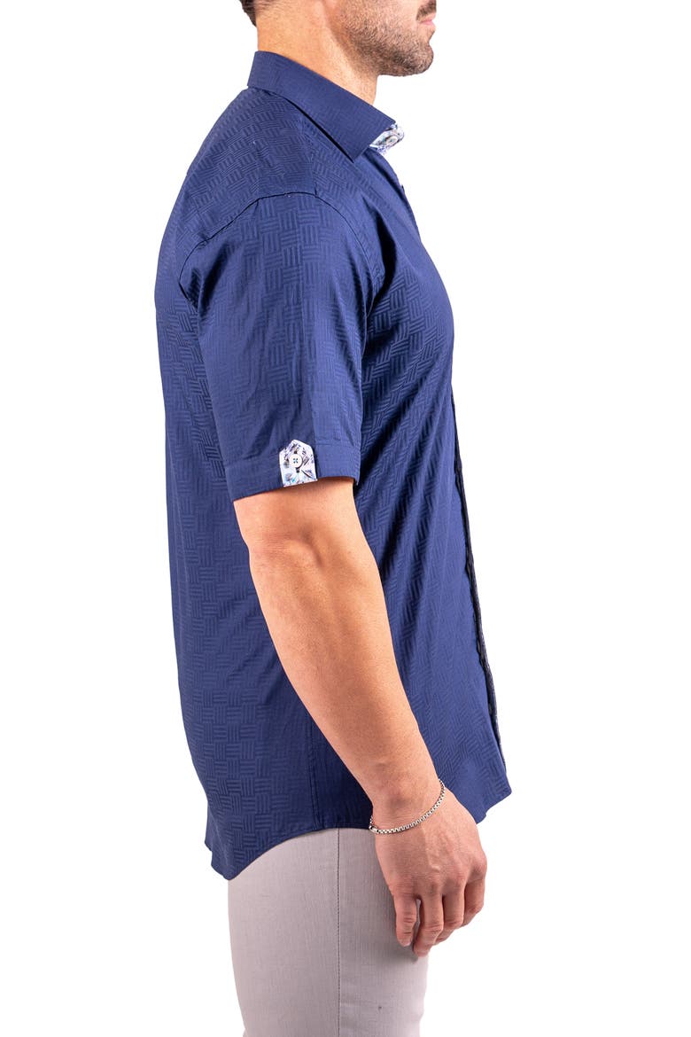 Galileo Resistance0143 Blue Geo Jacquard Short Sleeve Cotton Button-Up Shirt, Alternate, color, BLUE