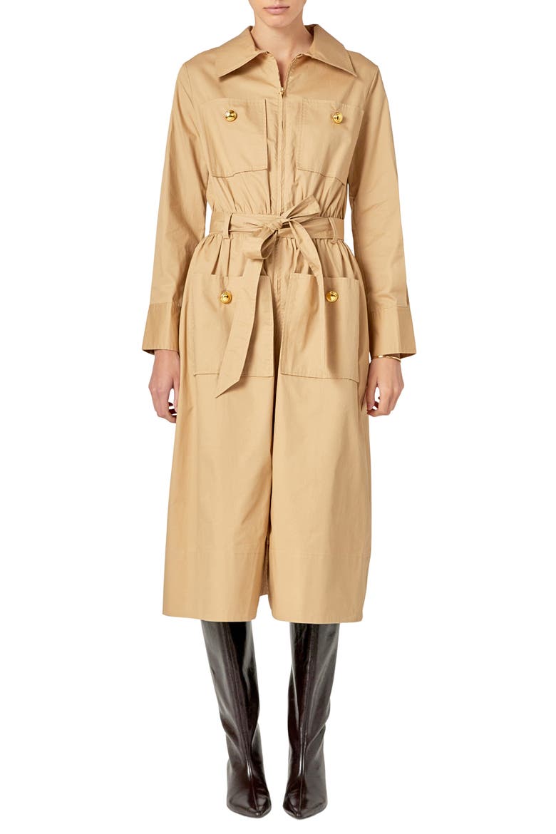 Big Pocket Long Sleeve Midi Dess, Main, color, BEIGE