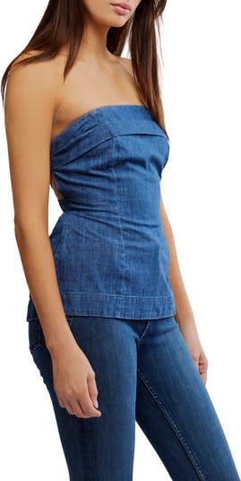 Lora Lace-Up Denim Tube Top