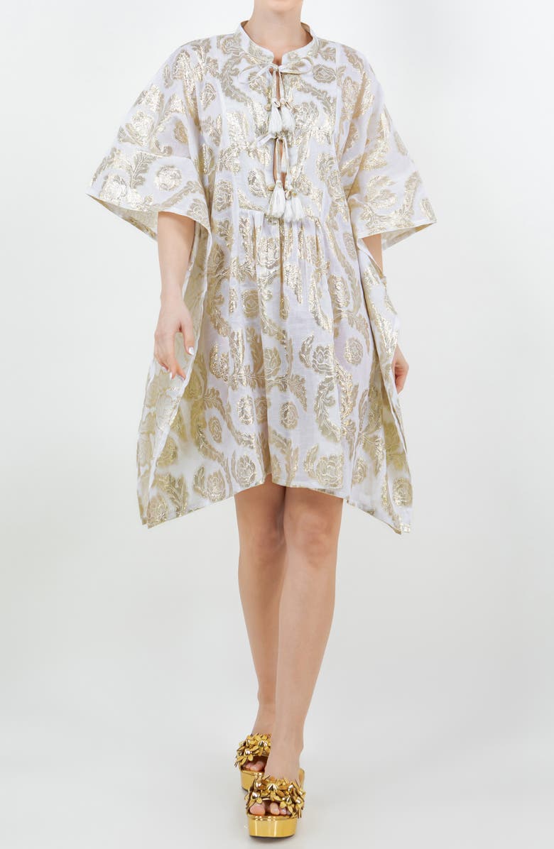MEGHAN LA Palm Springs Metallic Jacquard Caftan Dress, Main, color, Seashell Gold