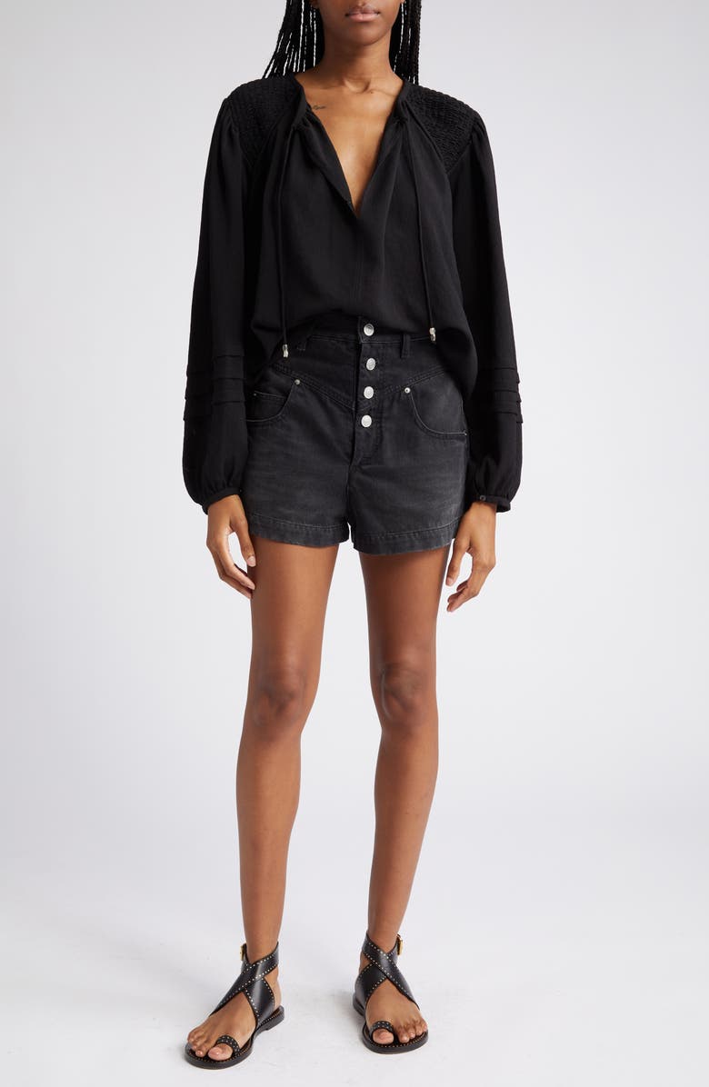 Isabel Marant Étoile Lamaya Smocked Shoulder Top, Alternate, color, Black