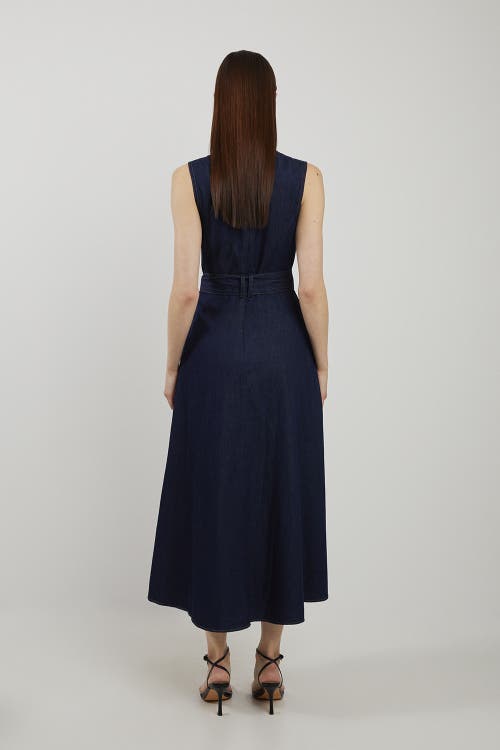 Karen Millen Belted Denim Midi Dress In Purple