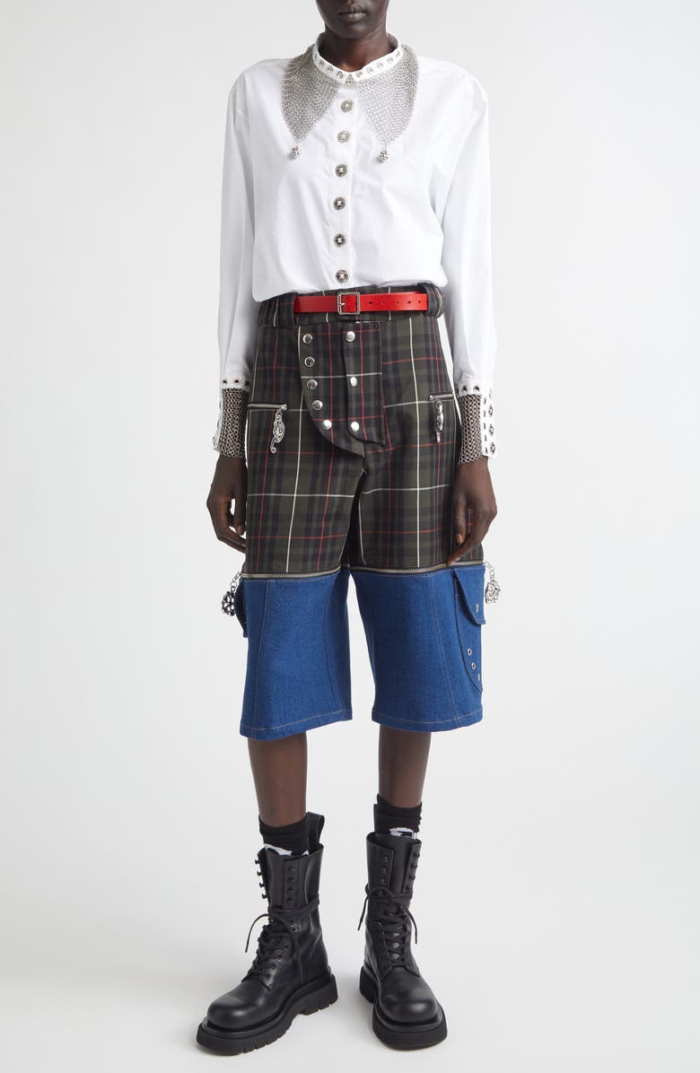 Chopova Lowena Titan Chain Mail Cotton Poplin Button-Up Shirt, Alternate, color, White