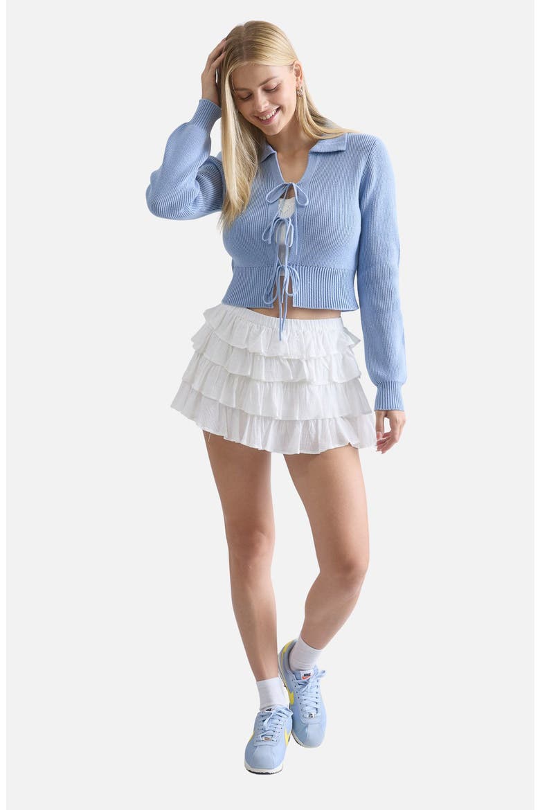 Collared Tie Front Cardigan, Alternate, color, DENIM BLUE