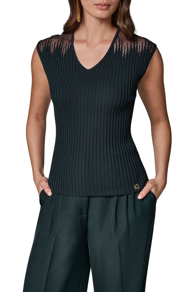 V-Neck Sleeveless Ribbed Sweater, Main, color, BLK FOREST