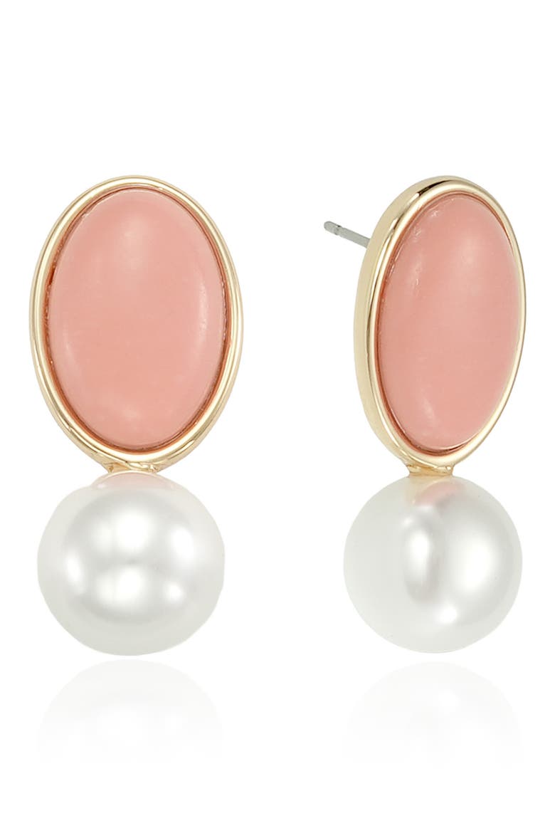 Imitation Pearl & Reconstituted Stone Drop Earrings, Main, color, CORAL