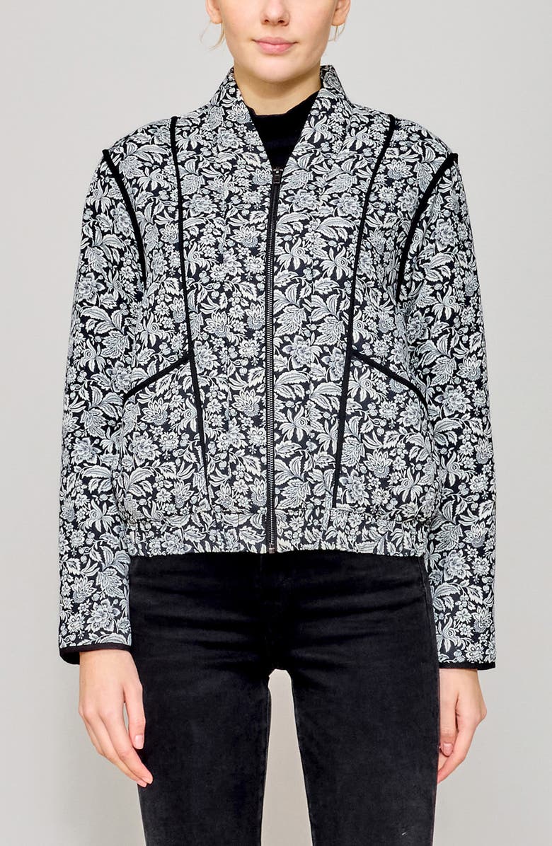 MELLODAY Floral Quilted Bomber Jacket, Alternate, color, Black/ White Floral