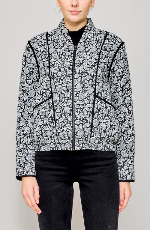 Melloday Floral Quilted Bomber Jacket In Black/white Floral