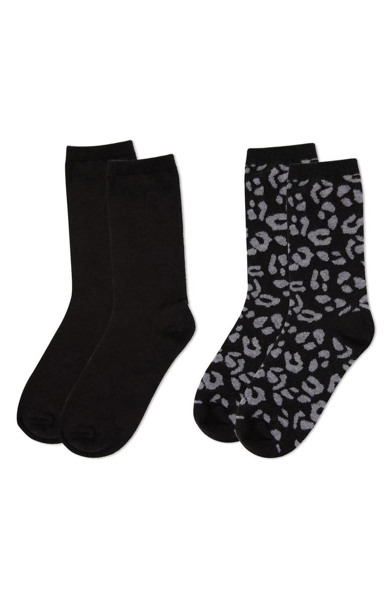 MeMoi Leopard Assorted 2-Pack Crew Socks, Alternate, color, Black