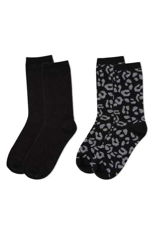 Memoi Leopard Assorted 2-pack Crew Socks In Black