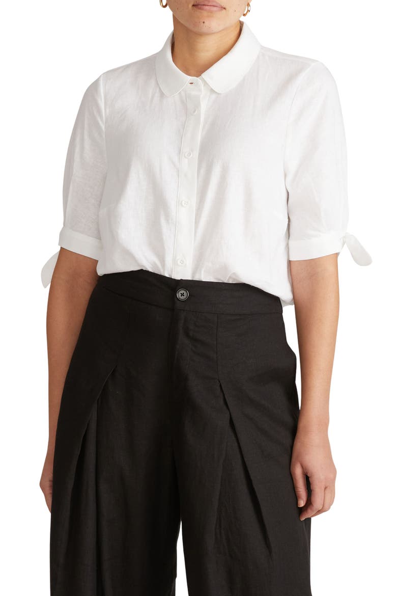 Luisa Linen Blend Button-Up Shirt, Main, color, BRIGHT WHITE