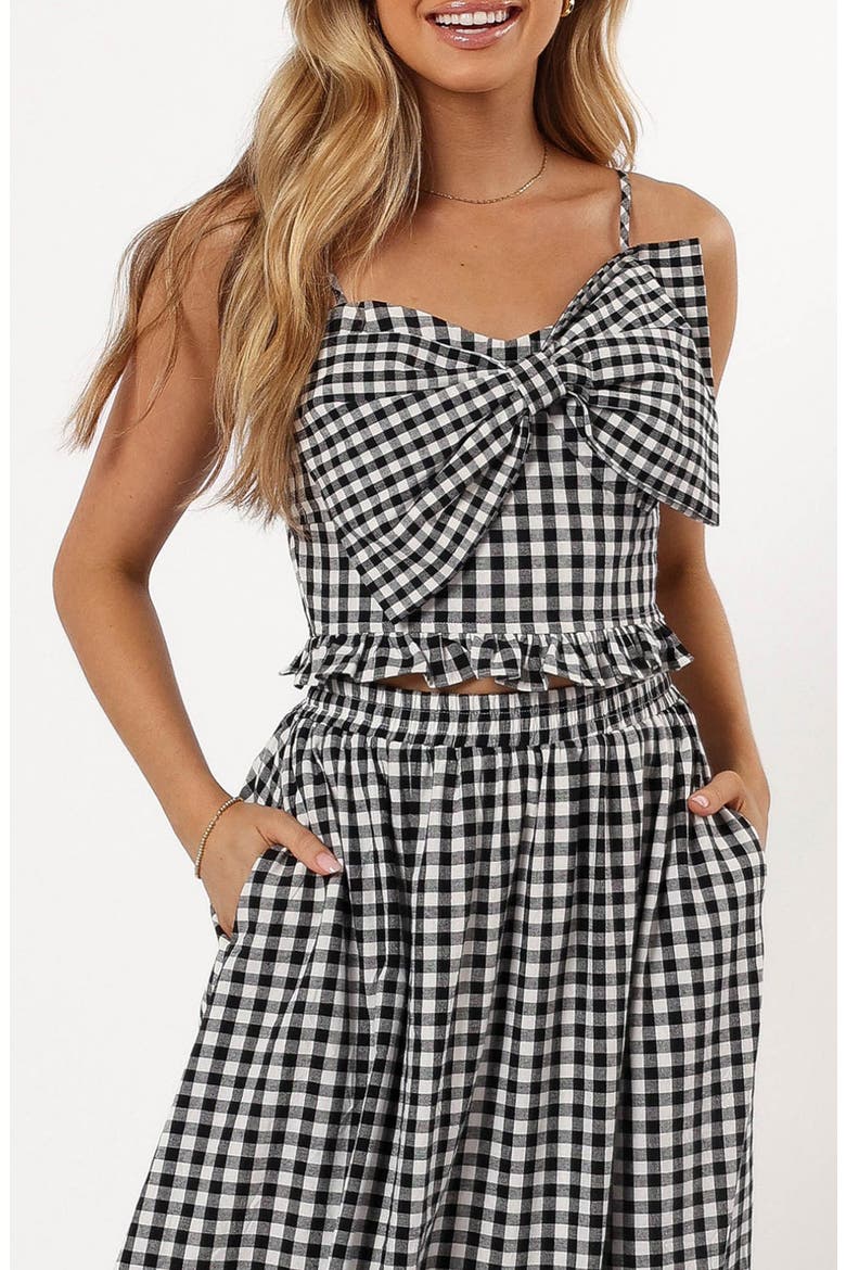 Bambi Bow Crop Camisole, Main, color, BLACK GINGHAM