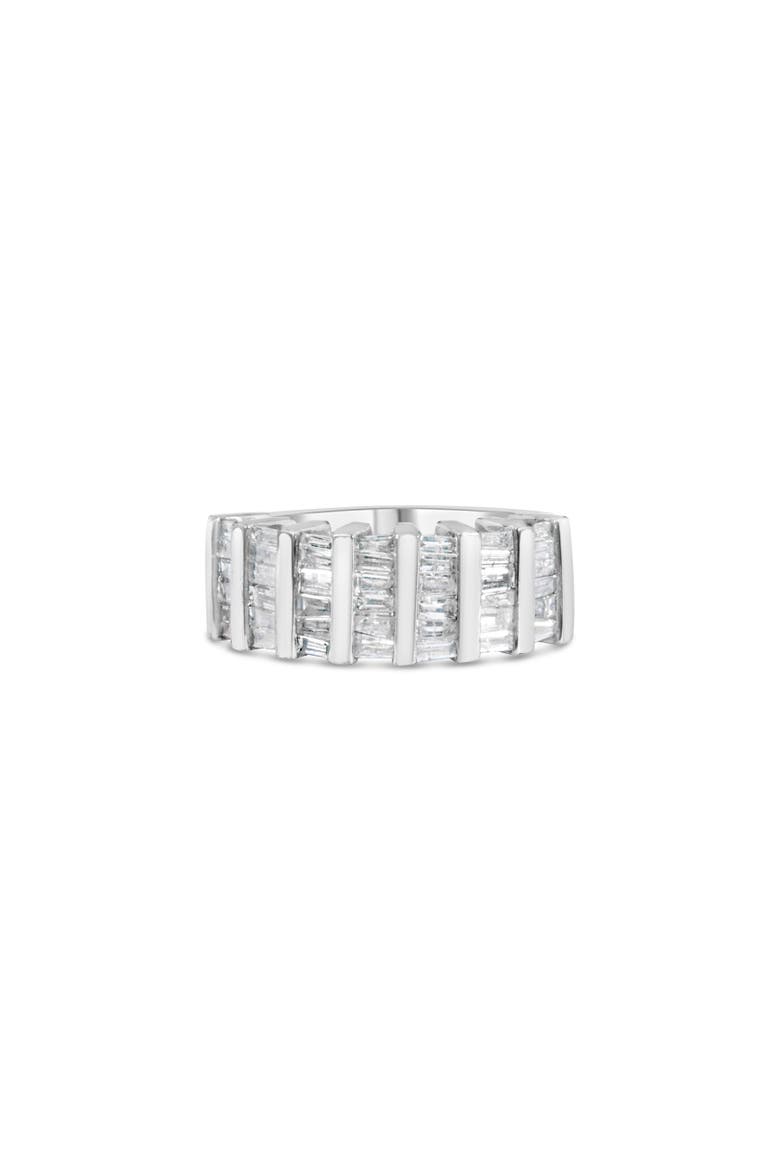 Silver 1.0 Ctw Baguette Cut Diamond Vertical Channel Fluted Multi-Row Ring, Alternate, color, Silver