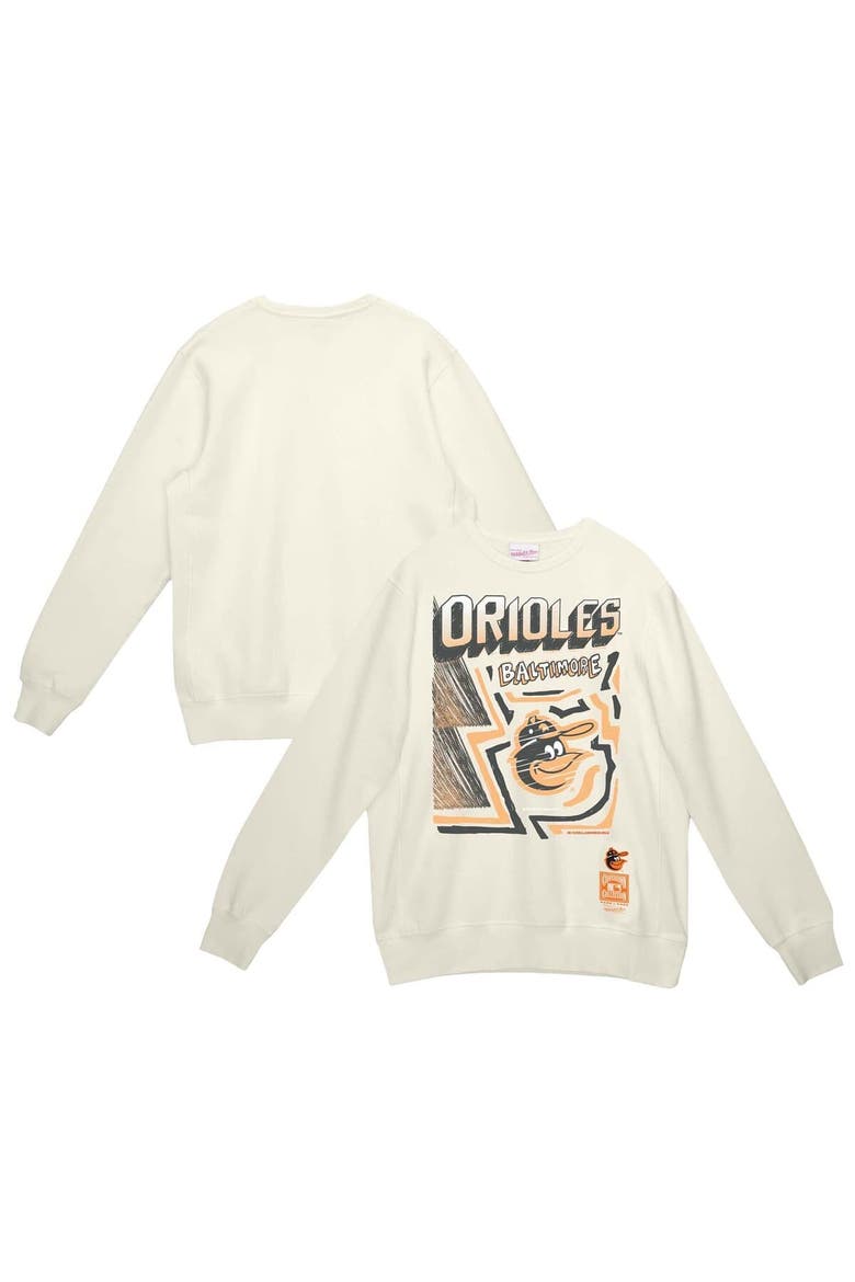 Men's Mitchell & Ness Cream Baltimore Orioles Sidewalk Sketch Pullover Hoodie, Main, color, Cream