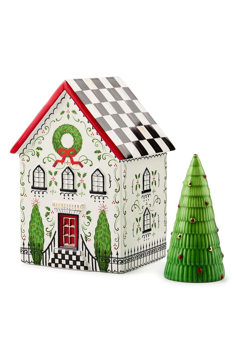 MACKENZIE CHILDS Holly Village Illuminated Cermaic Gingerbread House & Tree, Alternate, color, White