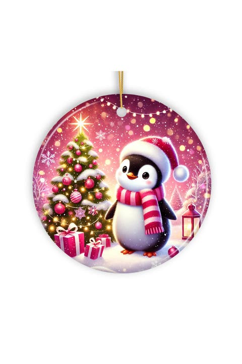 Winter Penguin Pink Christmas Tree Ornament