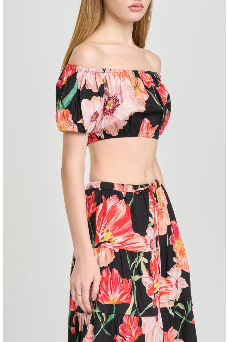 Annie Floral Off the Shoulder Crop Top, Alternate, color, BLACK POPPIES