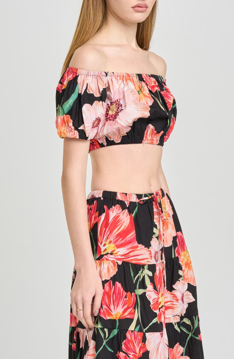 WAYF Annie Floral Off the Shoulder Crop Top, Alternate, color, Black Poppies