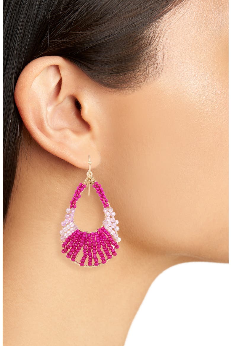 Beaded Drop Hoop Earrings, Alternate, color, FUCHSIA