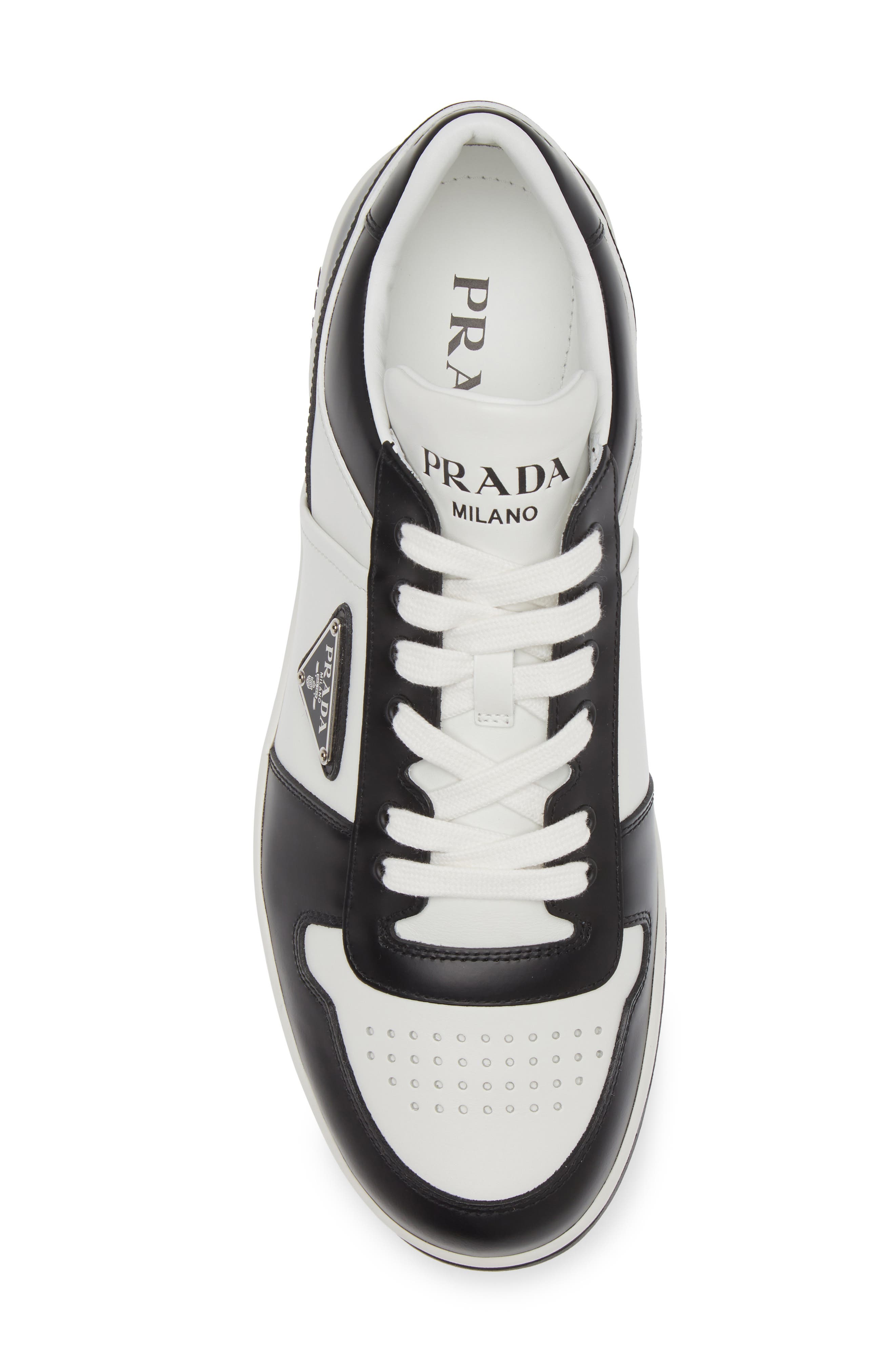 Prada Downtown Logo Low Top Sneaker, Alternate, color, Bianco/ Nero