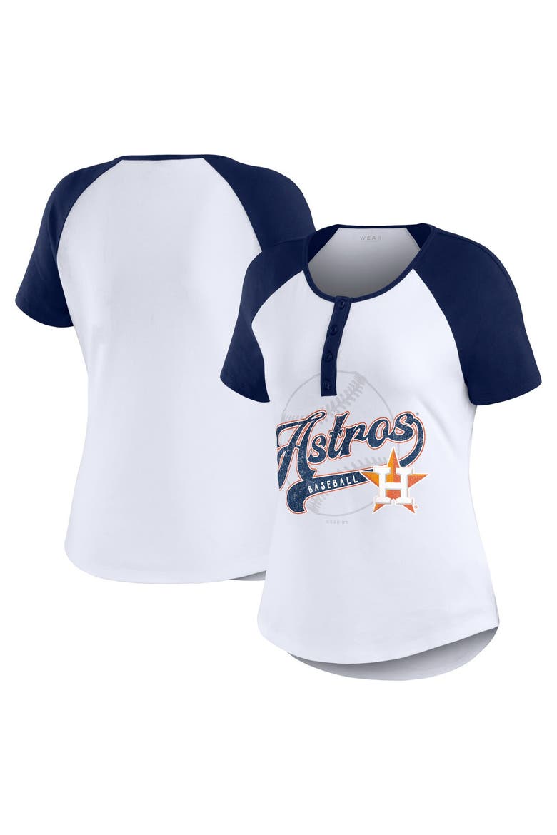Women's WEAR by Erin Andrews White/Navy Houston Astros Henley Raglan T-Shirt, Main, color, White