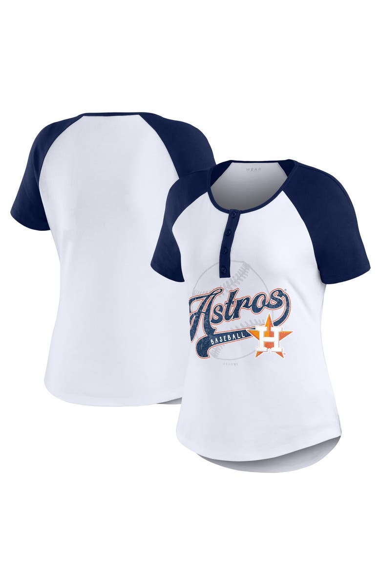 WEAR by Erin Andrews Women's WEAR by Erin Andrews White/Navy Houston Astros Henley Raglan T-Shirt, Main, color, 