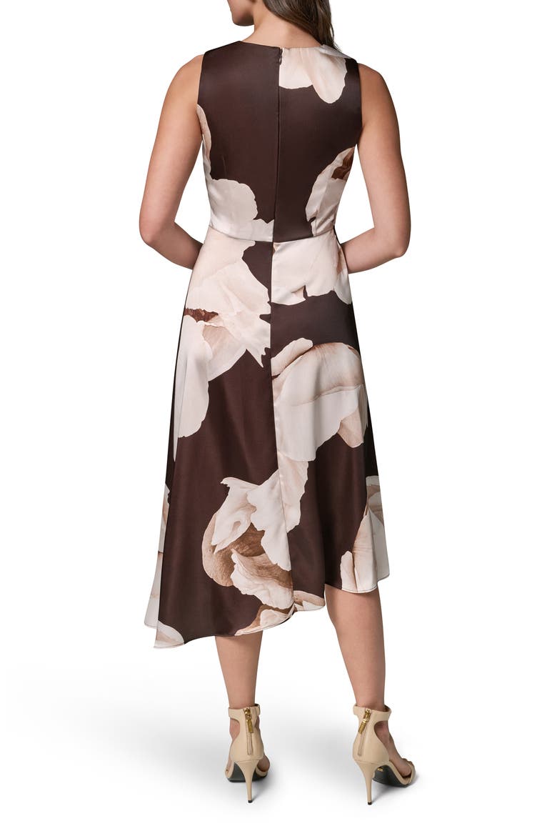 Floral Print Satin Midi Dress, Alternate, color, ESPRESSO MULTI