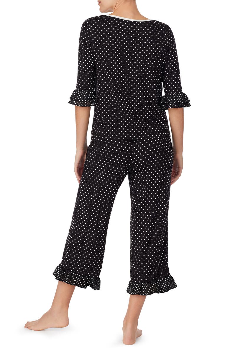 Kate Spade New York polka dot jersey crop pajamas, Alternate, color, Black Ivory Dot