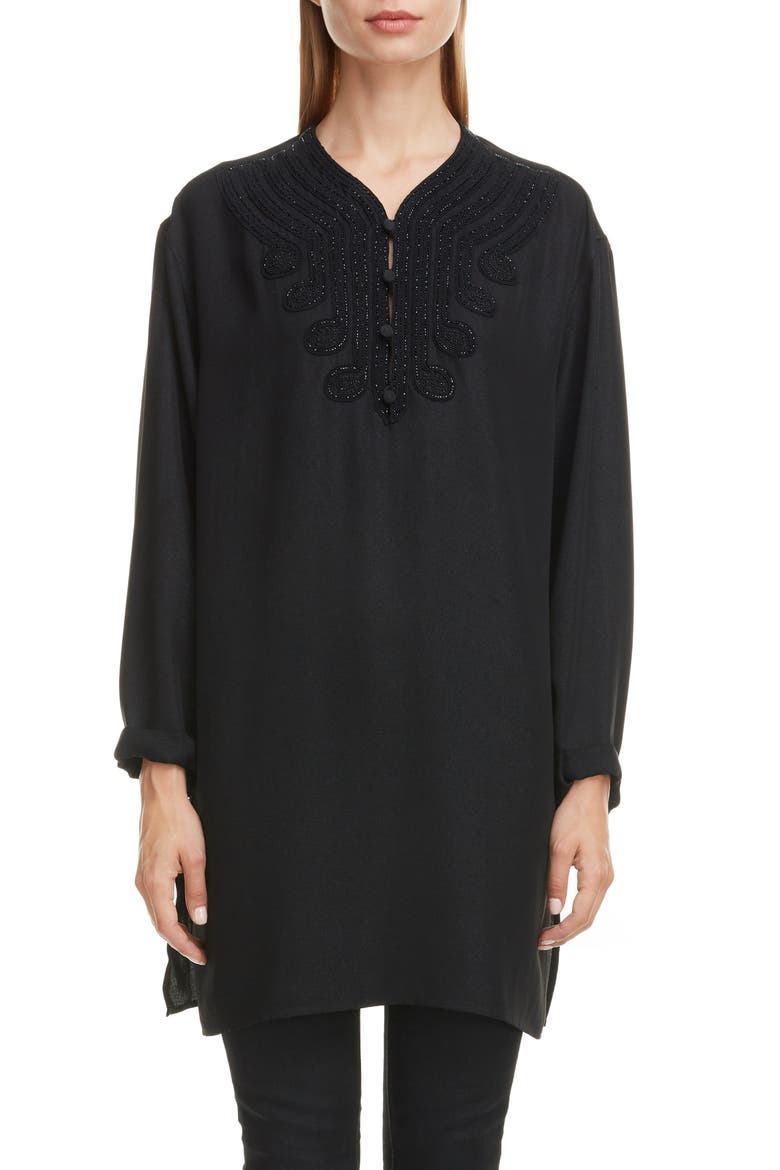 Embroidered Voile Tunic, Main, color, NOIR