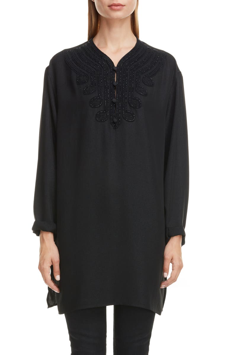 Saint Laurent Embroidered Voile Tunic, Main, color, 