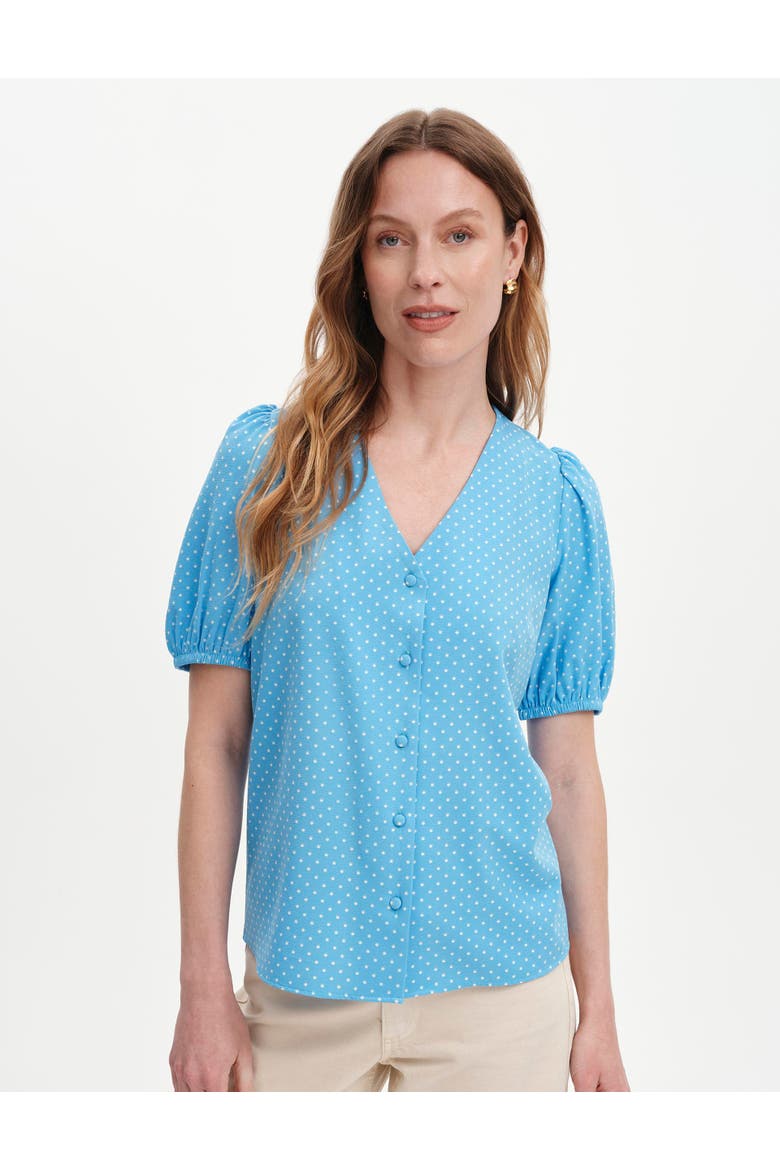 Fleur Short Sleeve Button Through Top, Main, color, Blue Spot