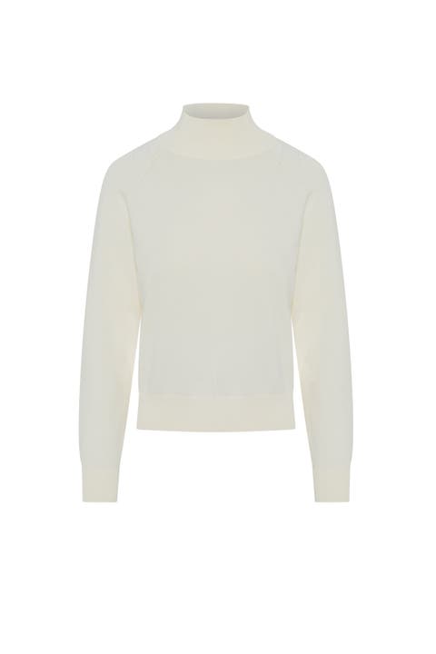 Raglan Mock Neck Viscose Nylon Knit Sweater