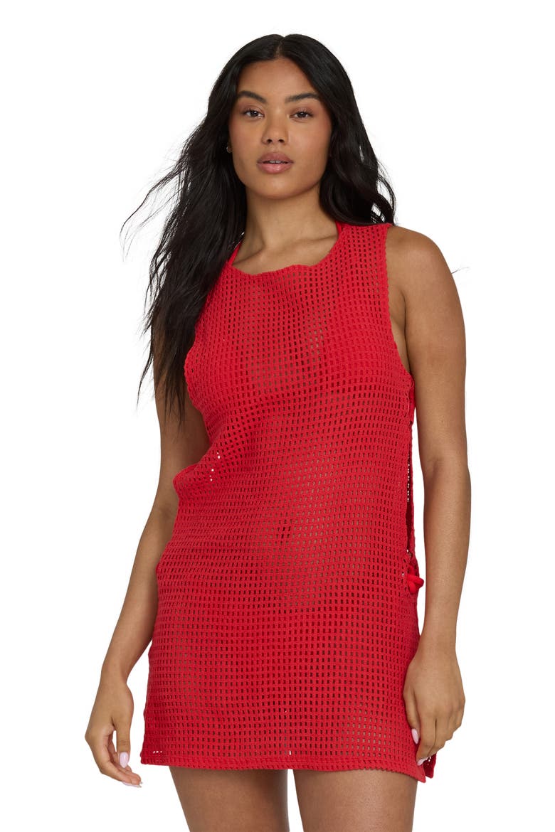 Rising Tides Open Stitch Cover-Up Dress, Alternate, color, FIESTA RED