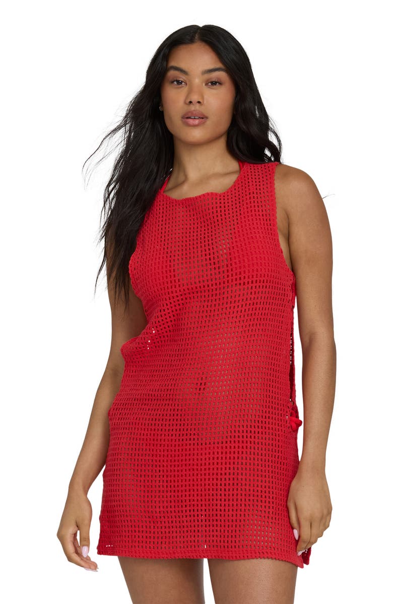 Billabong Rising Tides Open Stitch Cover-Up Dress, Alternate, color, Fiesta Red
