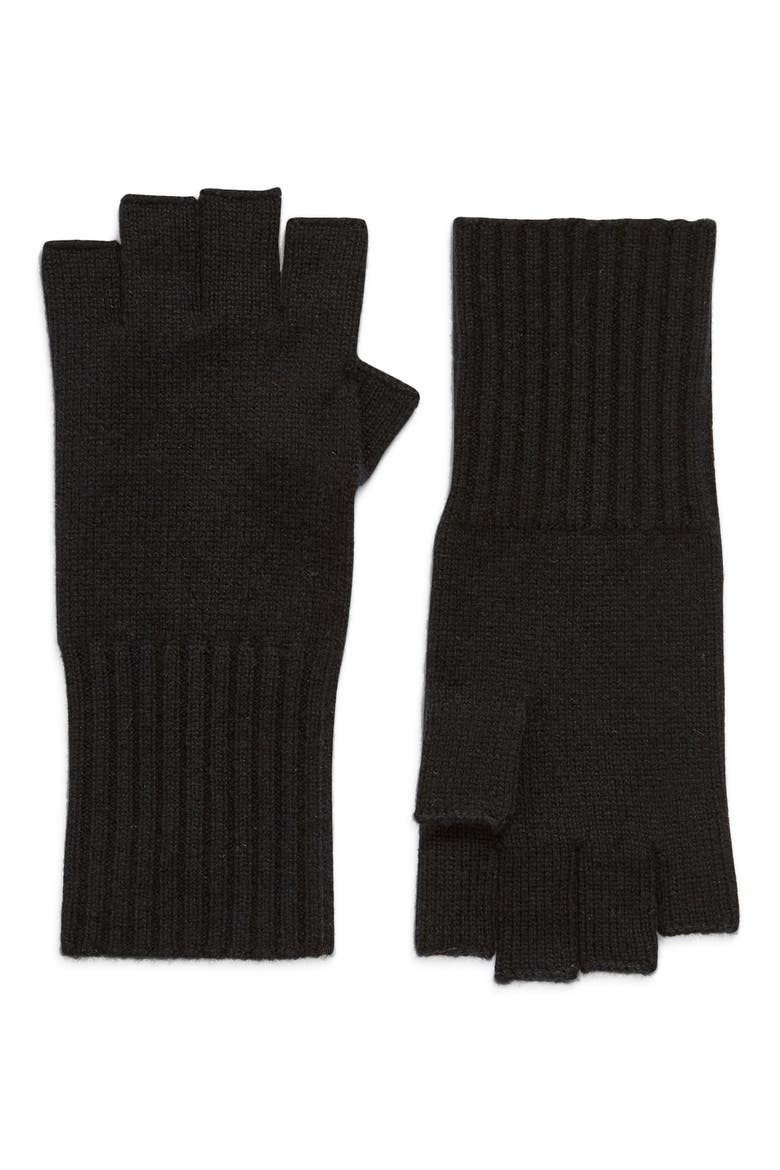 Cashmere Fingerless Gloves, Main, color, BLACK