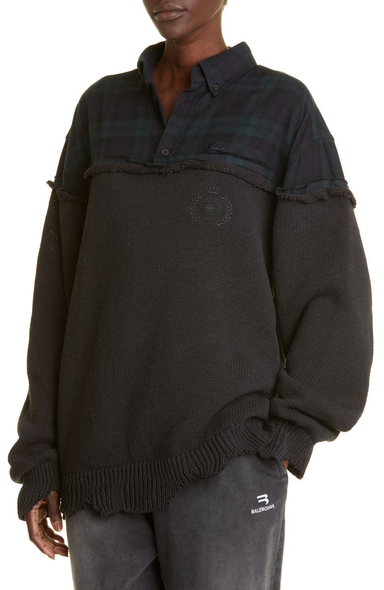 Balenciaga Mixed Media Oversize Cotton Blend Top, Alternate, color, 