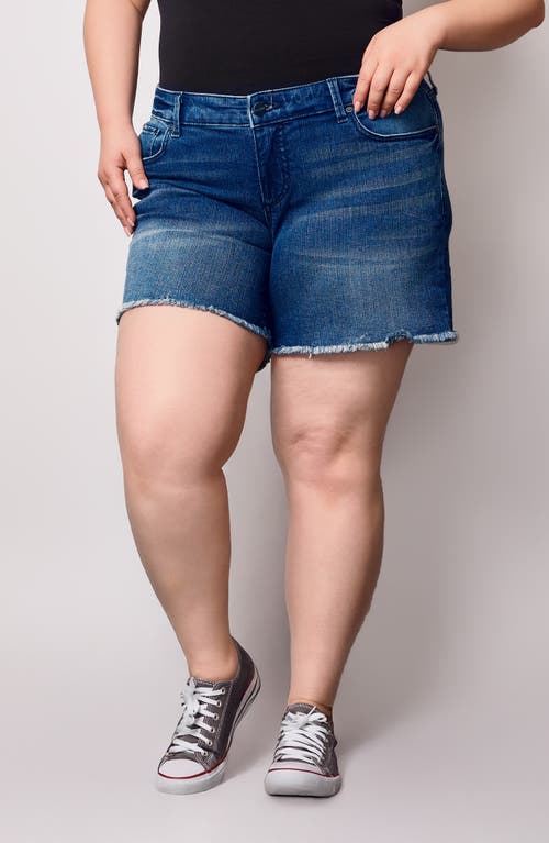 Slink Jeans Frayed Denim Shorts In Blue